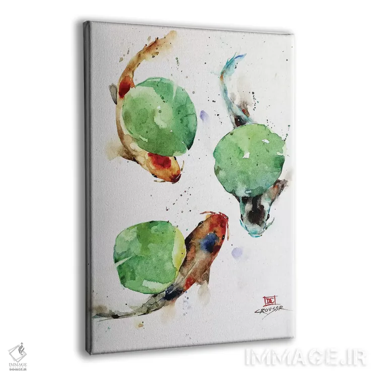 تابلو دکوراتیو ماهی کوی و برگ های نیلوفر آبی اثر باور کراوزر - نمای پرسپکتیو محصول