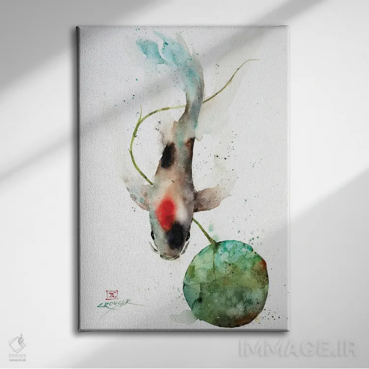 تابلو دکوراتیو کوی و برگ نیلوفر آبی اثر باور کراوزر - نمای روبهرو روی دیوار