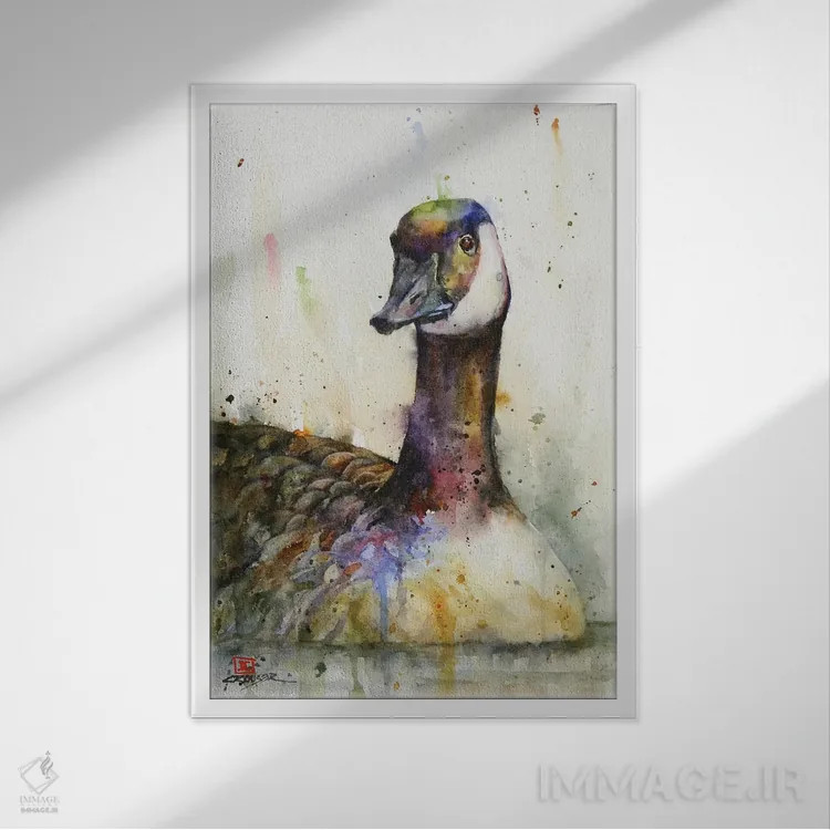 تابلو دکوراتیو غاز کانادایی اثر باور کراوزر - نمای قابدار سفید