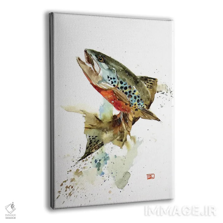 تابلو دکوراتیو پرش قزل آلای قهوه ای اثر باور کراوزر - نمای پرسپکتیو محصول