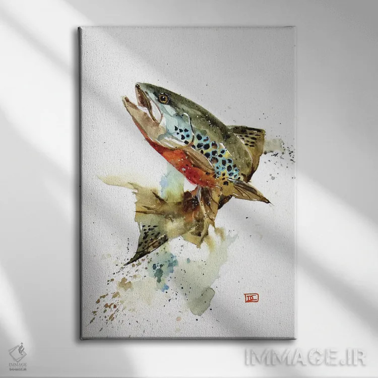 تابلو دکوراتیو پرش قزل آلای قهوه ای اثر باور کراوزر - نمای روبهرو روی دیوار