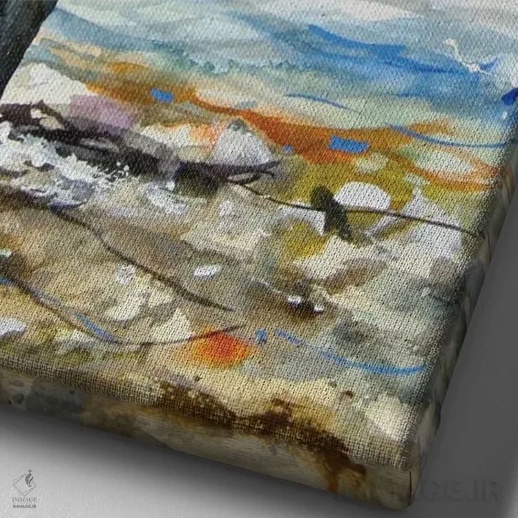 تابلو دکوراتیو در آب های تند اثر باور کراوزر - نمای نزدیک بافت بوم