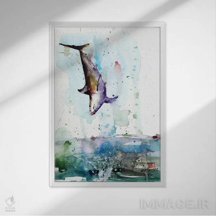 تابلو دکوراتیو کوسه ماکو اثر باور کراوزر - نمای قابدار سفید