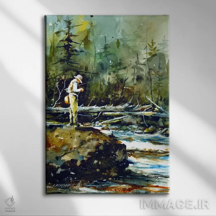 تابلو دکوراتیو ماهیگیری در حیات وحش II اثر باور کراوزر - نمای روبهرو روی دیوار