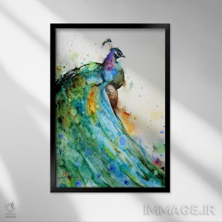 تابلو دکوراتیو طاووس اثر باور کراوزر - نمای قابدار مشکی