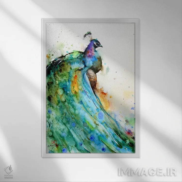 تابلو دکوراتیو طاووس اثر باور کراوزر - نمای قابدار سفید