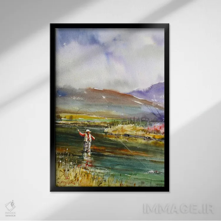 تابلو دکوراتیو ماهیگیری II اثر باور کراوزر - نمای قابدار مشکی