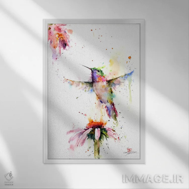 تابلو دکوراتیو در میان گل ها اثر باور کراوزر - نمای قابدار سفید