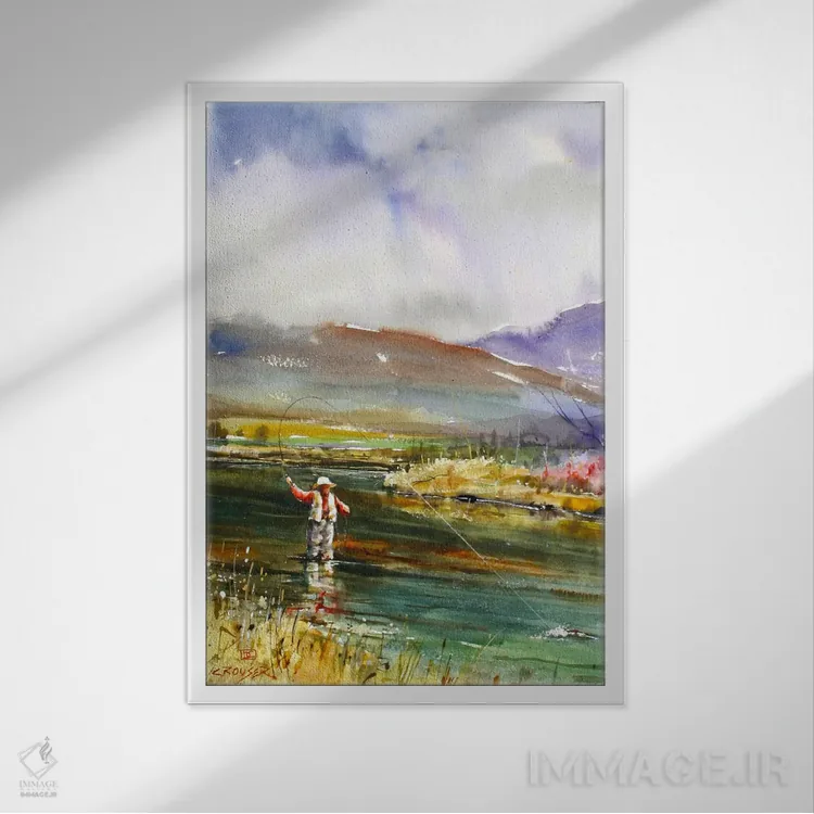 تابلو دکوراتیو ماهیگیری II اثر باور کراوزر - نمای قابدار سفید