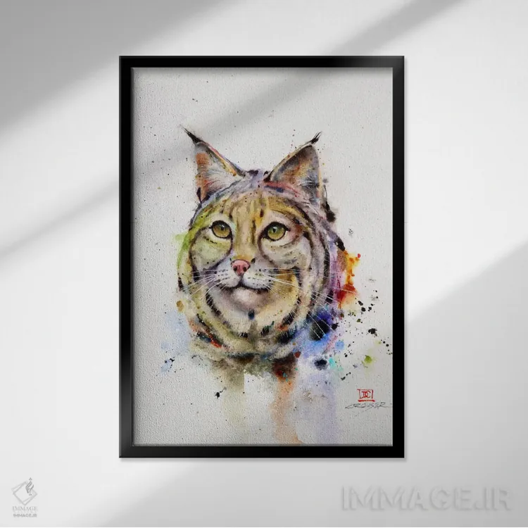 تابلو دکوراتیو گربه وحشی اثر باور کراوزر - نمای قابدار مشکی