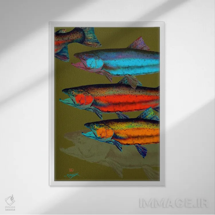 تابلو دکوراتیو ماهی چند رنگ اثر باور کراوزر - نمای قابدار سفید