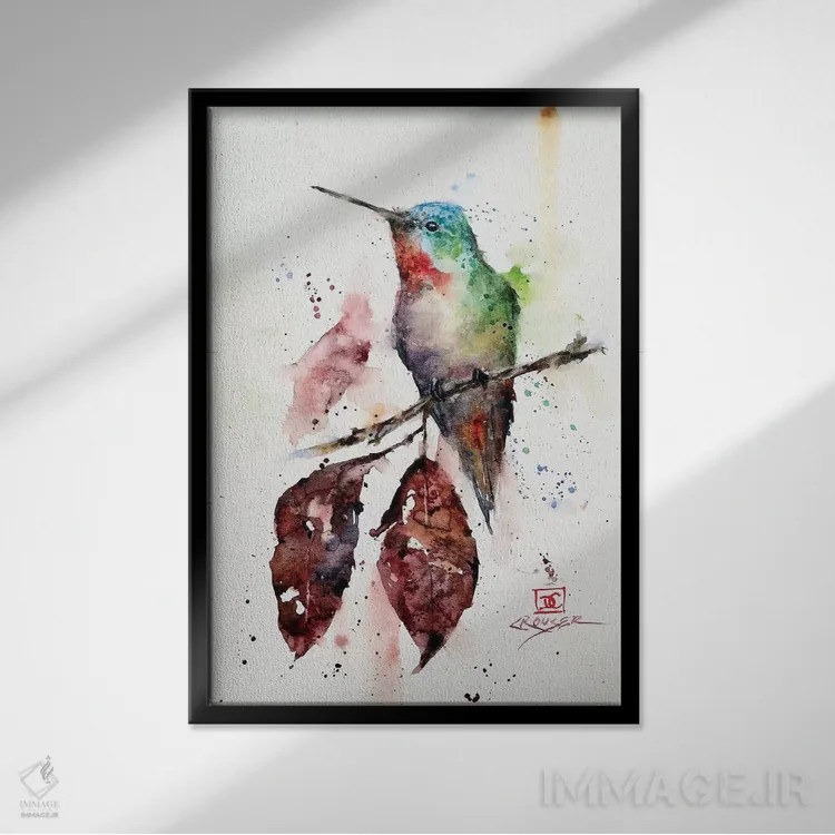 تابلو دکوراتیو مرغ مگس خوار پاییزی اثر باور کراوزر - نمای قابدار مشکی