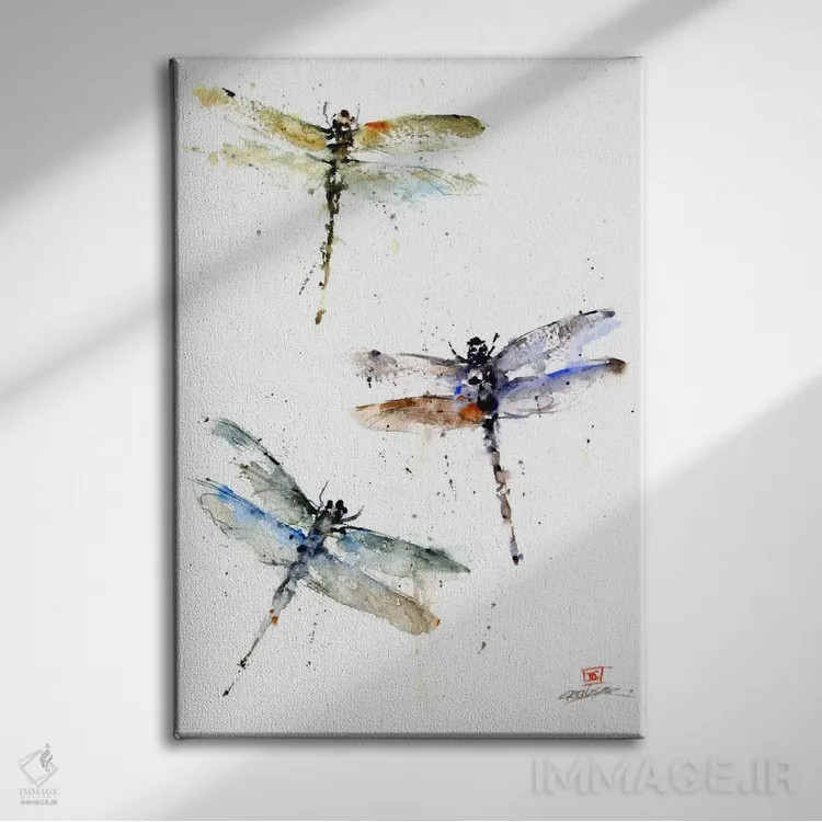 تابلو دکوراتیو سنجاقک ها اثر باور کراوزر - نمای روبهرو روی دیوار