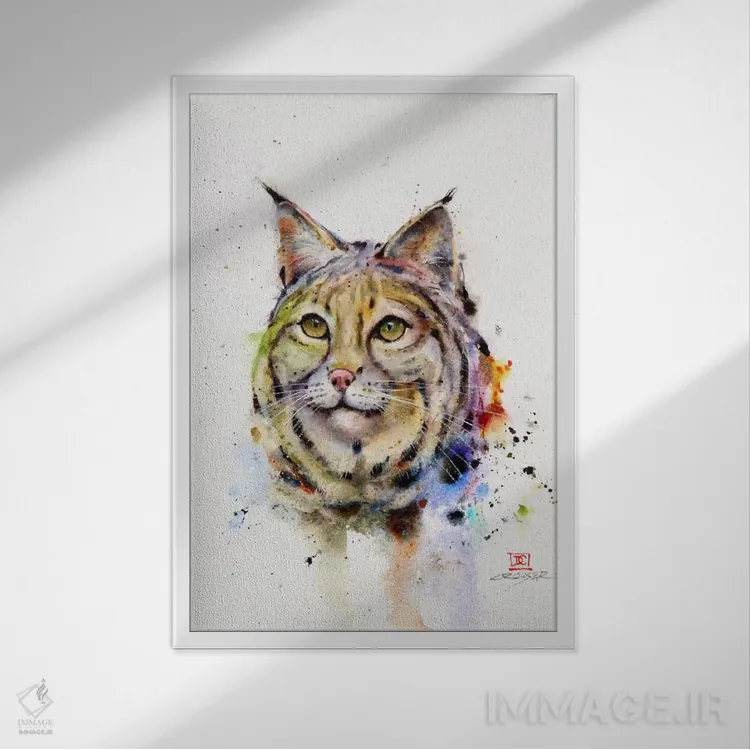 تابلو دکوراتیو گربه وحشی اثر باور کراوزر - نمای قابدار سفید