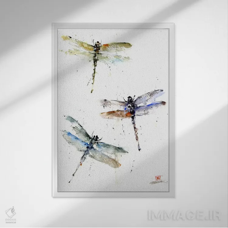 تابلو دکوراتیو سنجاقک ها اثر باور کراوزر - نمای قابدار سفید