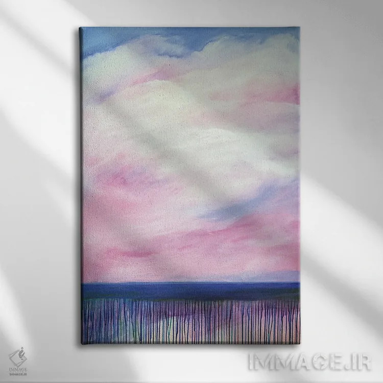 تابلو انتزاعی ابر بزرگ صورتی اثر دنیلا کارلتی - نمای روبهرو روی دیوار