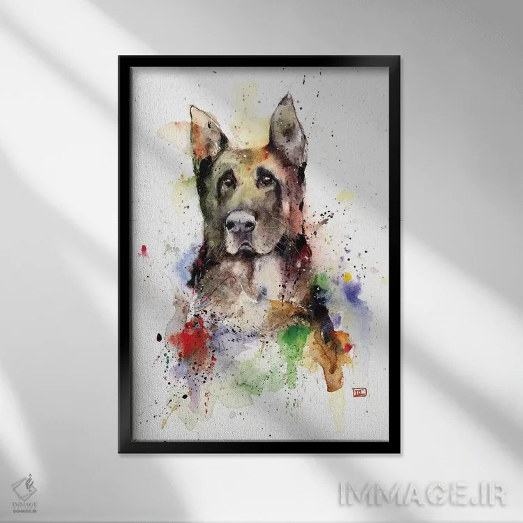 تابلو دکوراتیو سگ ژرمن شپرد اثر باور کراوزر - نمای قابدار مشکی