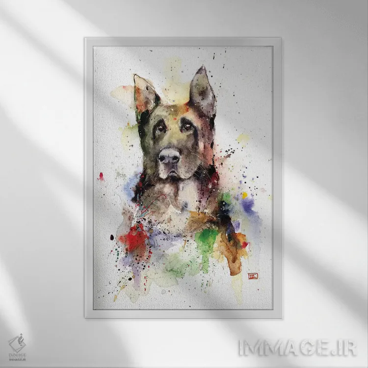 تابلو دکوراتیو سگ ژرمن شپرد اثر باور کراوزر - نمای قابدار سفید