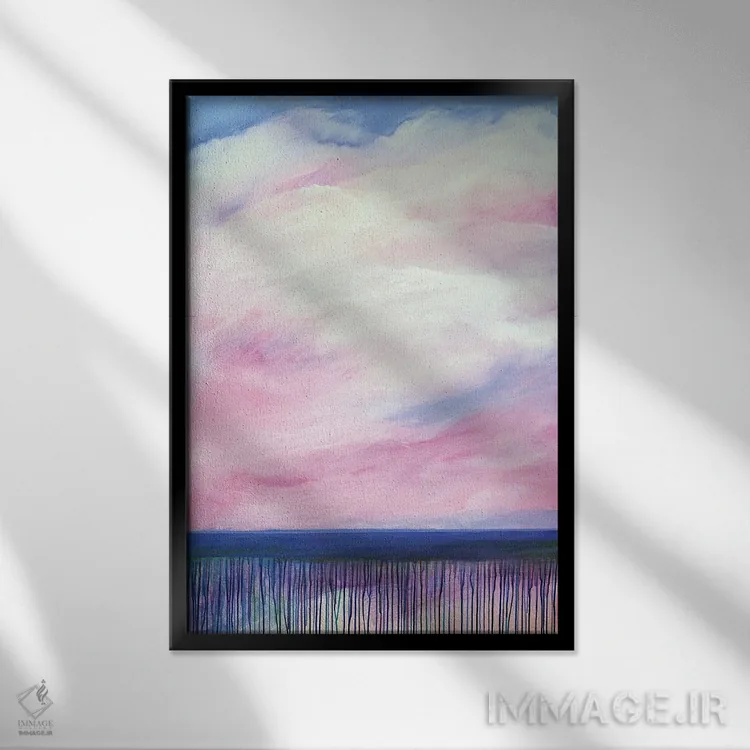 تابلو انتزاعی ابر بزرگ صورتی اثر دنیلا کارلتی - نمای قابدار مشکی