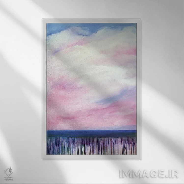 تابلو انتزاعی ابر بزرگ صورتی اثر دنیلا کارلتی - نمای قابدار سفید