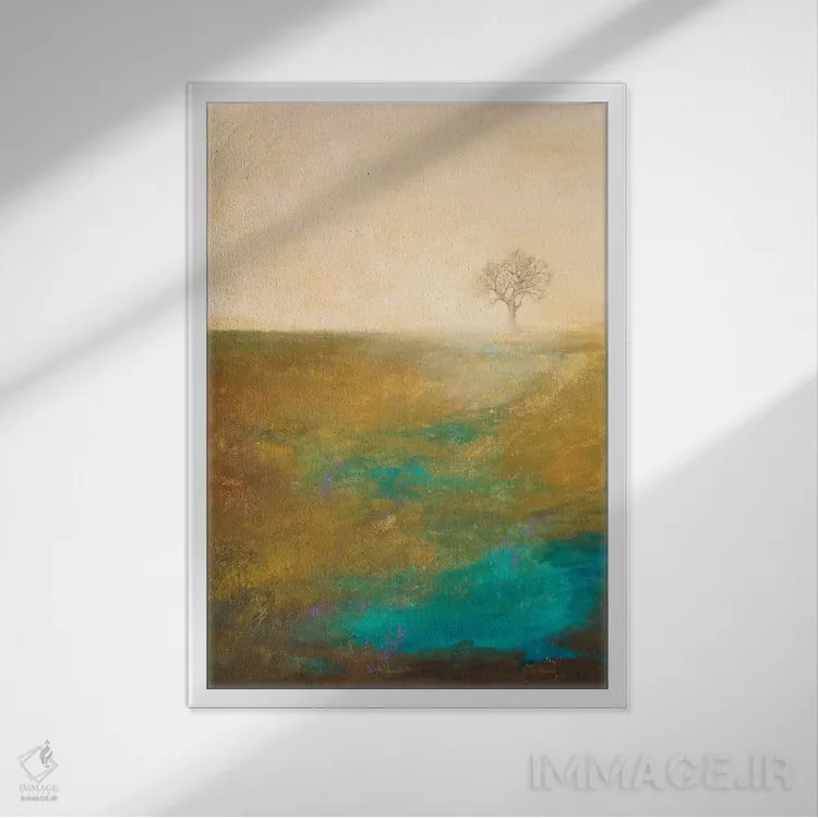 تابلو انتزاعی ریشه دار ۱ اثر باورا دارگو - نمای قابدار سفید