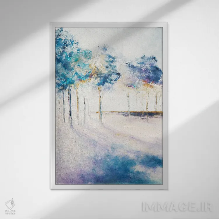 تابلو دکوراتیو سایه و درختان بلند اثر باورا دارگو - نمای قابدار سفید