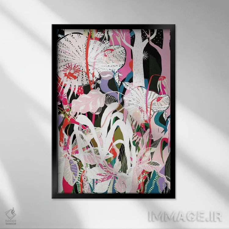تابلو انتزاعی جنگل سایکدلیک اثر دانس د لون - نمای قابدار مشکی