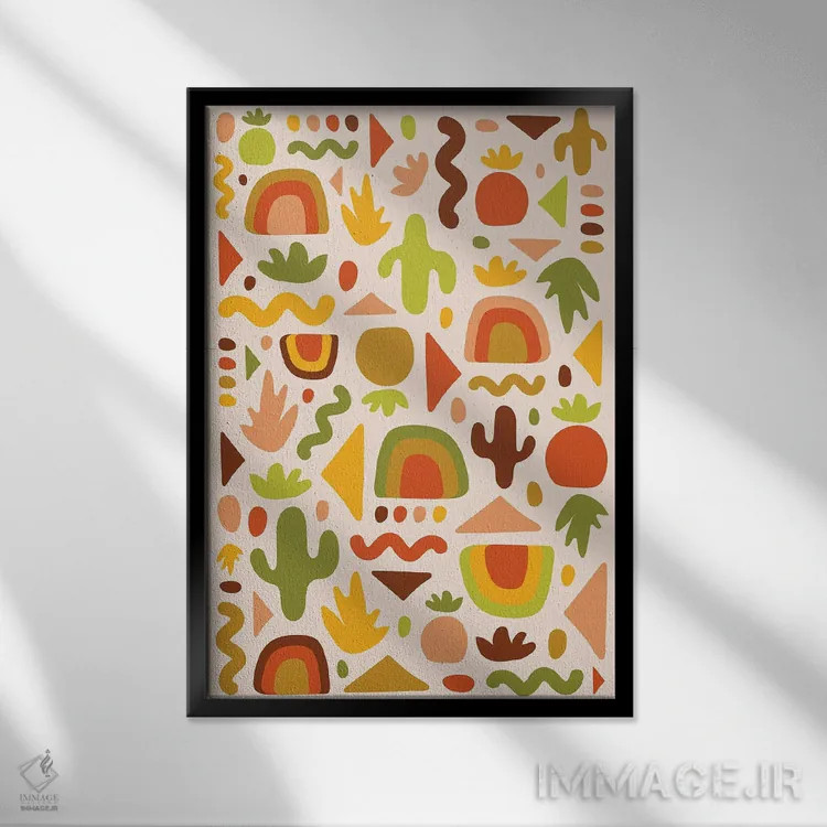 تابلو مینیمال طرح برش گیاهان گوشتی اثر دودل بای مگ - نمای قابدار مشکی