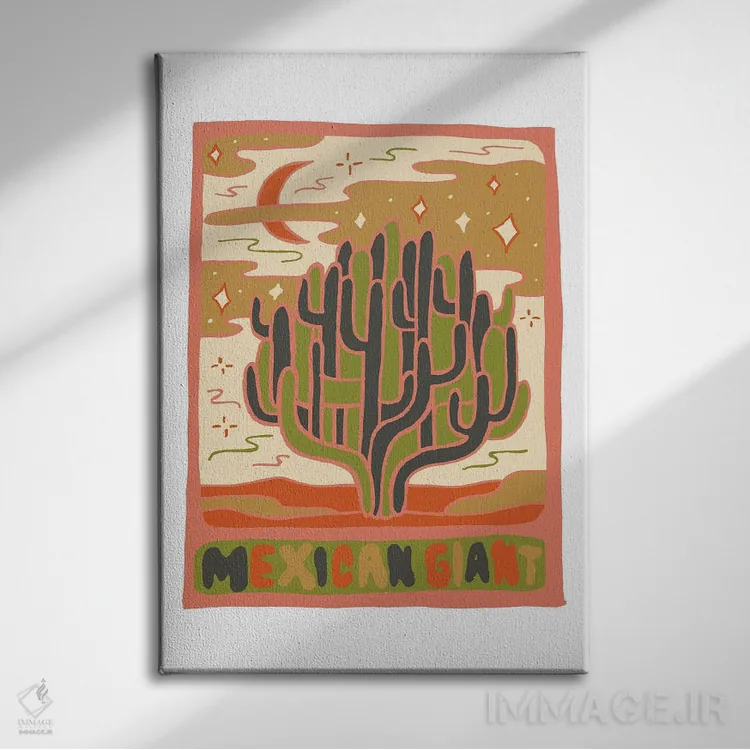 تابلو مدرن کارت تاروت کاکتوس، گونه غول مکزیکی اثر دودل بای مگ - نمای روبهرو روی دیوار