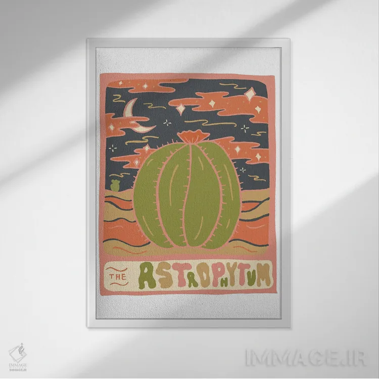 تابلو مدرن کارت تاروت کاکتوس، گونه استروفیتوم اثر دودل بای مگ - نمای قابدار سفید