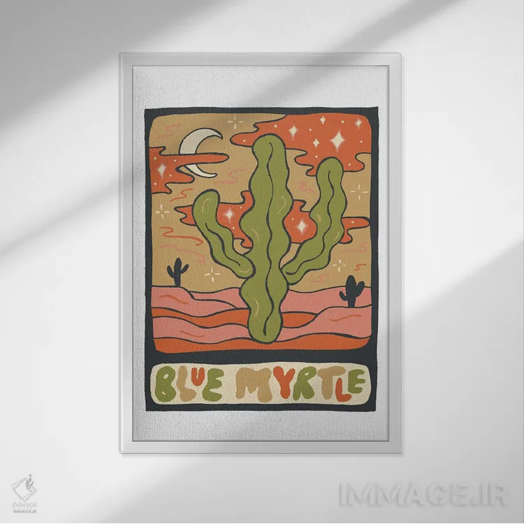 تابلو مدرن کارت تاروت کاکتوس، گونه میرطل آبی اثر دودل بای مگ - نمای قابدار سفید