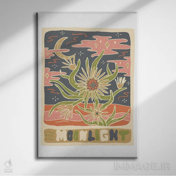 تابلو مدرن کارت تاروت کاکتوس، نور مهتاب اثر دودل بای مگ - نمای روبهرو روی دیوار