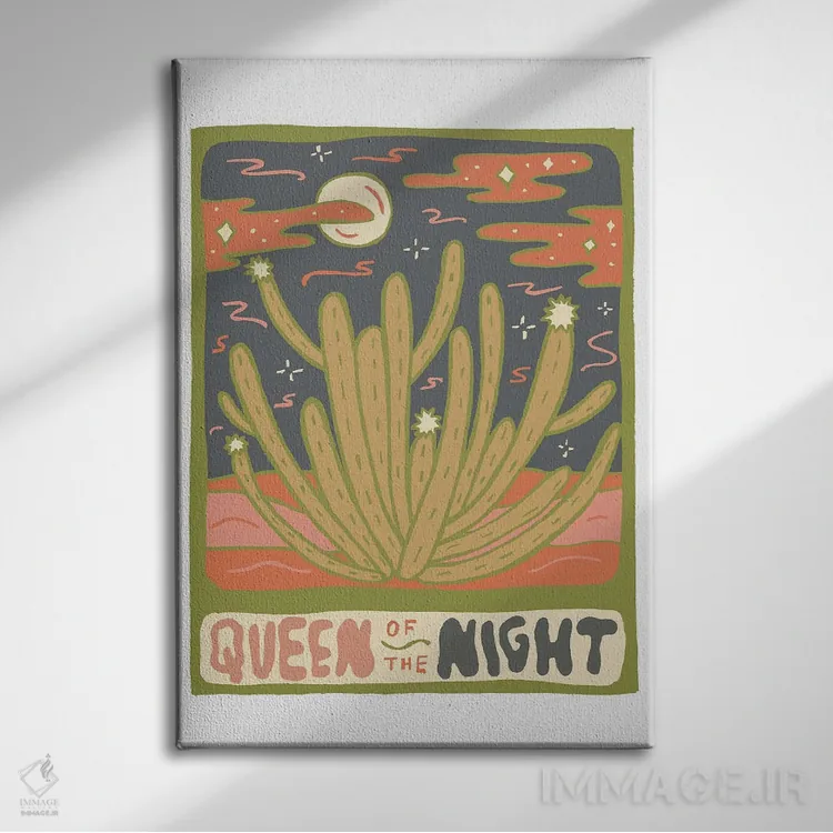 تابلو مدرن کارت تاروت کاکتوس، ملکه شب اثر دودل بای مگ - نمای روبهرو روی دیوار