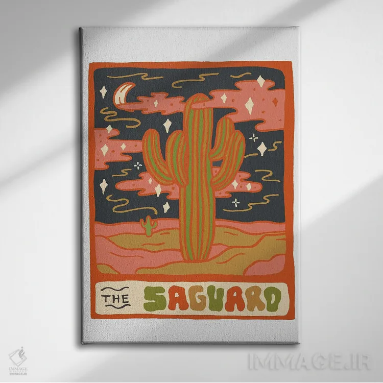 تابلو مدرن کارت تاروت کاکتوس، گونه ساگوارو اثر دودل بای مگ - نمای روبهرو روی دیوار