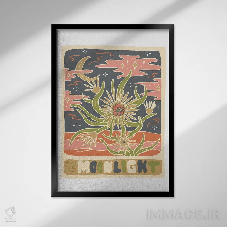 تابلو مدرن کارت تاروت کاکتوس، نور مهتاب اثر دودل بای مگ - نمای قابدار مشکی