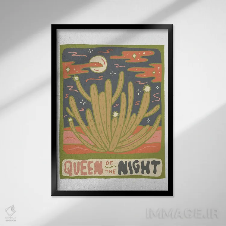 تابلو مدرن کارت تاروت کاکتوس، ملکه شب اثر دودل بای مگ - نمای قابدار مشکی