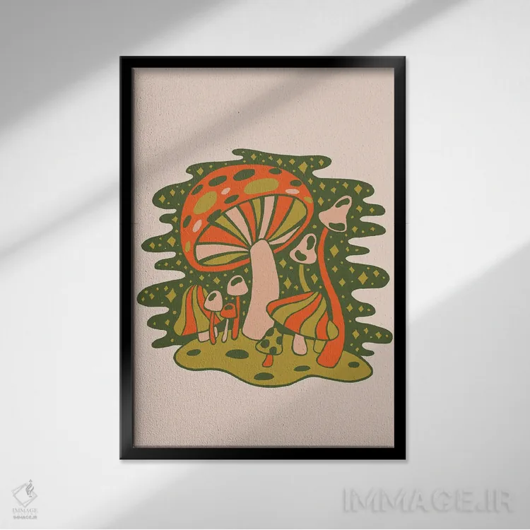 تابلو مدرن جنگل قارچ ها اثر دودل بای مگ - نمای قابدار مشکی
