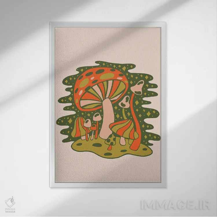 تابلو مدرن جنگل قارچ ها اثر دودل بای مگ - نمای قابدار سفید
