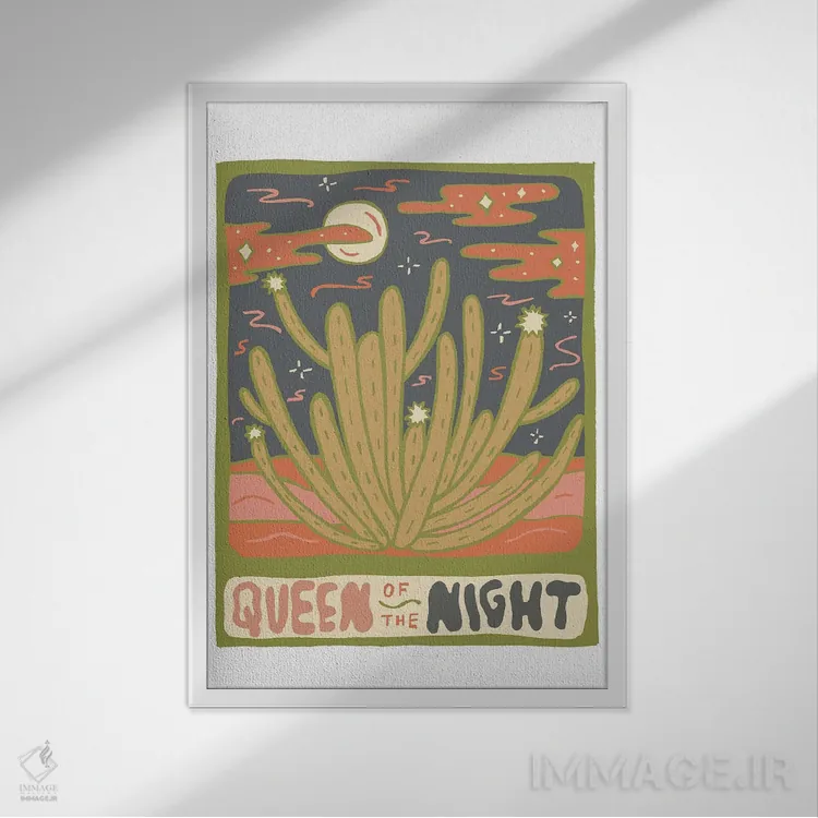 تابلو مدرن کارت تاروت کاکتوس، ملکه شب اثر دودل بای مگ - نمای قابدار سفید