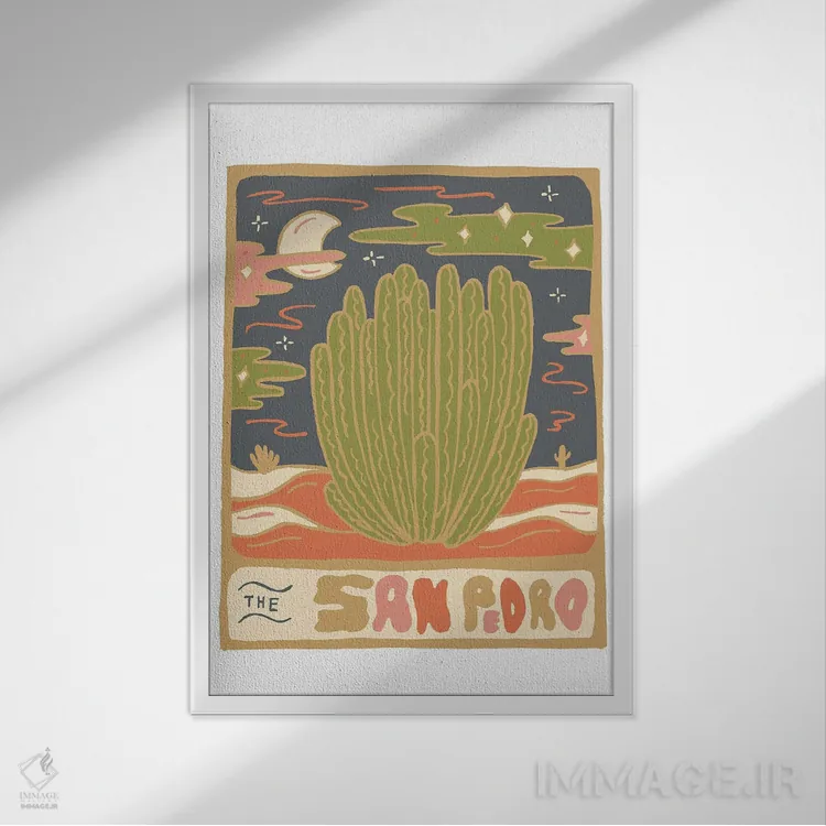 تابلو مدرن کارت تاروت کاکتوس، گونه سن پدرو اثر دودل بای مگ - نمای قابدار سفید