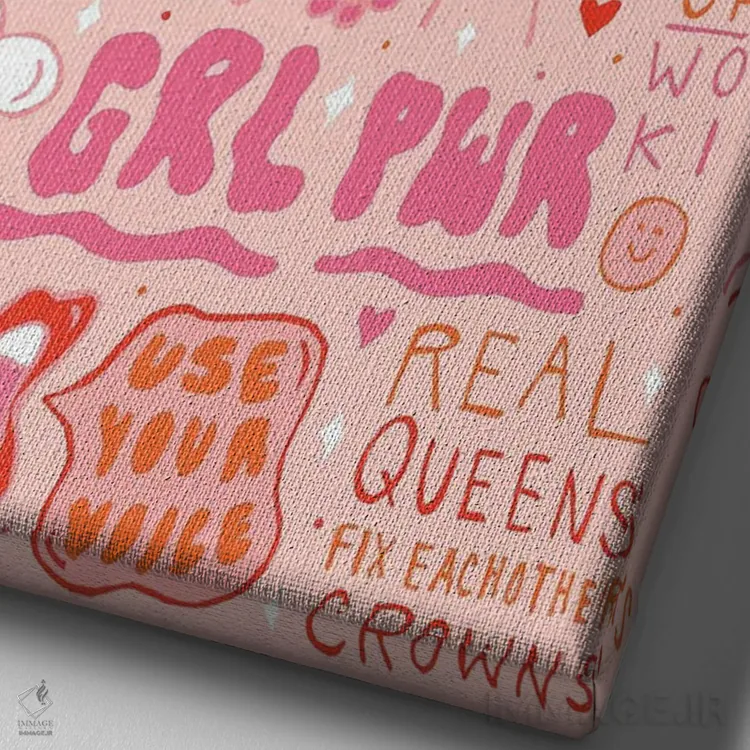 تابلو مدرن دخترها از دخترها حمایت می کنند اثر دودل بای مگ - نمای نزدیک بافت بوم