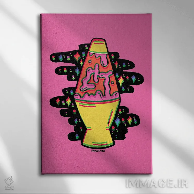 تابلو مدرن لامپ لاوا روشن اثر دودل بای مگ - نمای روبهرو روی دیوار