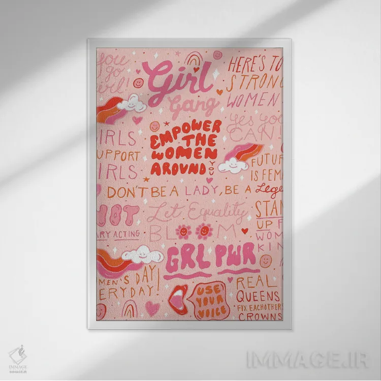 تابلو مدرن دخترها از دخترها حمایت می کنند اثر دودل بای مگ - نمای قابدار سفید