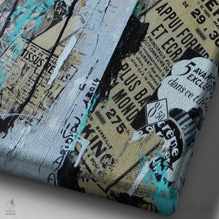 تابلو انتزاعی کلژ قدیمی اثر دیوید دریوتون - نمای نزدیک بافت بوم