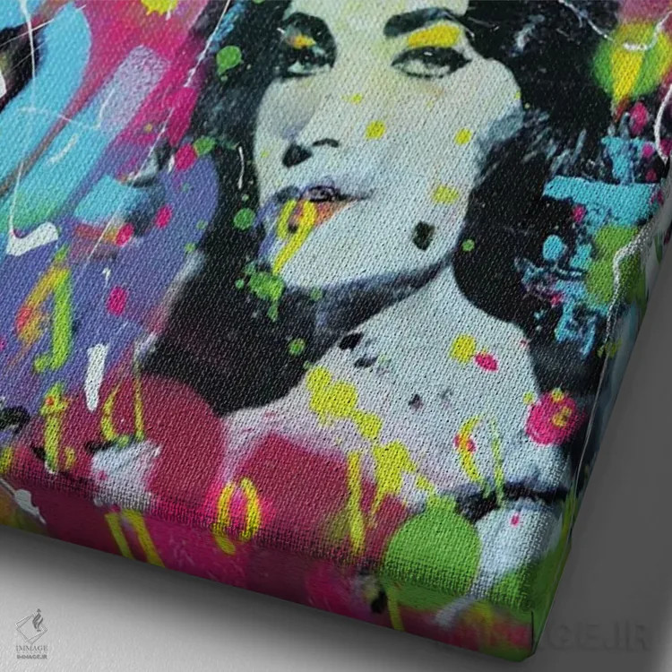 تابلو دکوراتیو کلژ لیز تیلور اثر دیوید دریوتون - نمای نزدیک بافت بوم