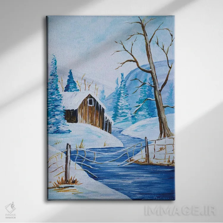 تابلو دکوراتیو کلبه کنار رودخانه اثر دباسری دی - نمای روبهرو روی دیوار