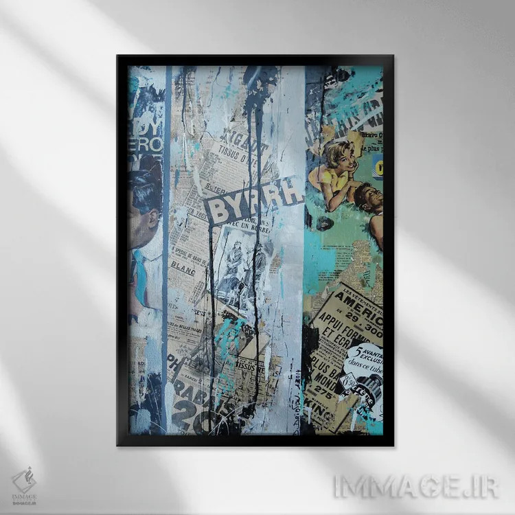 تابلو انتزاعی کلژ قدیمی اثر دیوید دریوتون - نمای قابدار مشکی