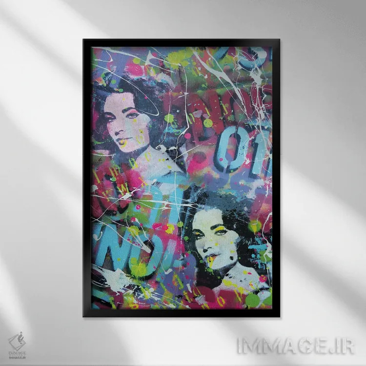 تابلو دکوراتیو کلژ لیز تیلور اثر دیوید دریوتون - نمای قابدار مشکی
