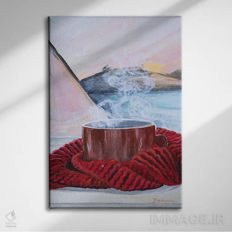 تابلو دکوراتیو قهوه و پتو اثر دباسری دی - نمای روبهرو روی دیوار