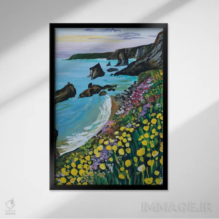 تابلو دکوراتیو گل های وحشی ساحلی II اثر دباسری دی - نمای قابدار مشکی